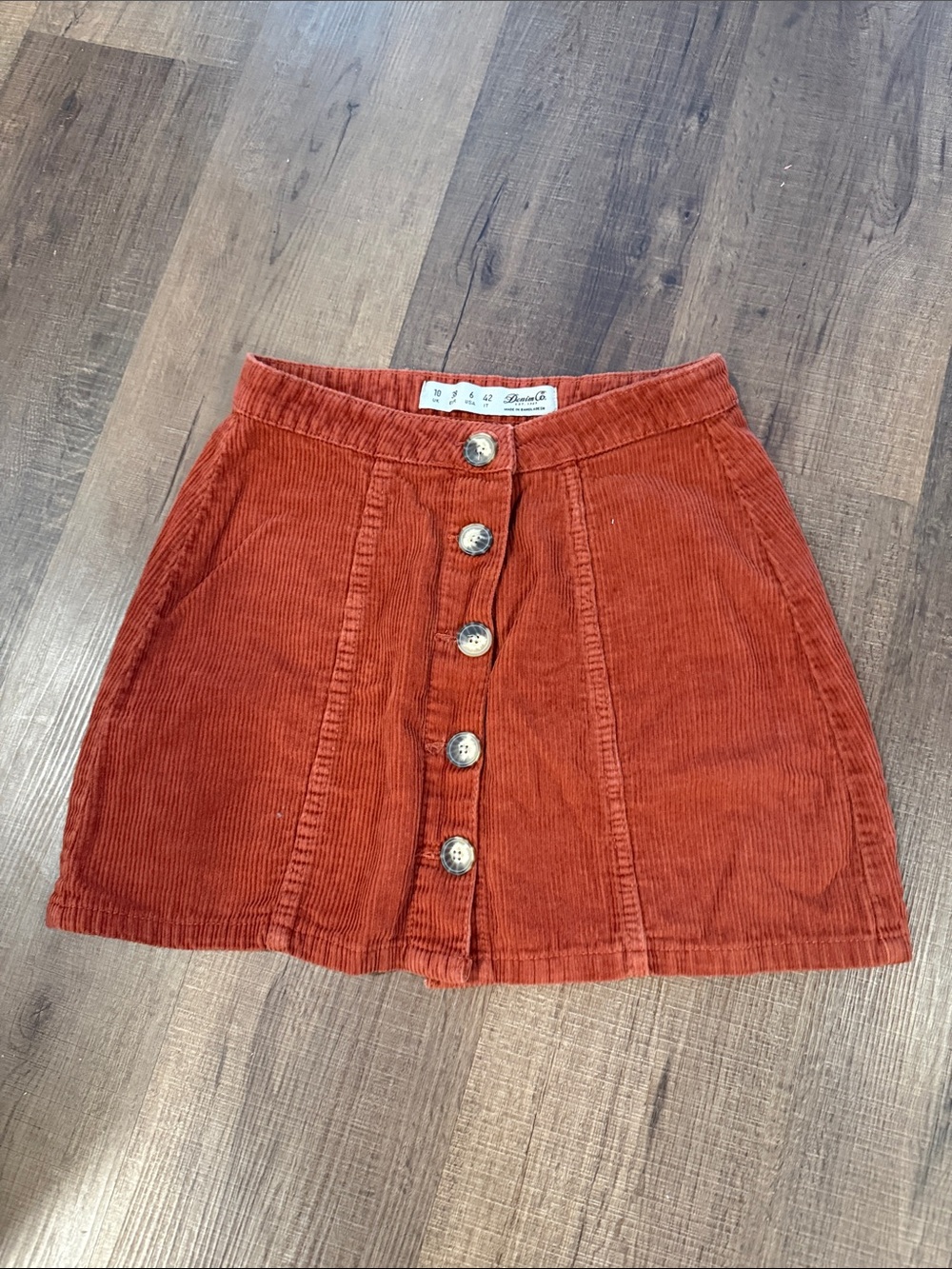 Denim&Co Rust Corduroy Button-Front Mini Skirt